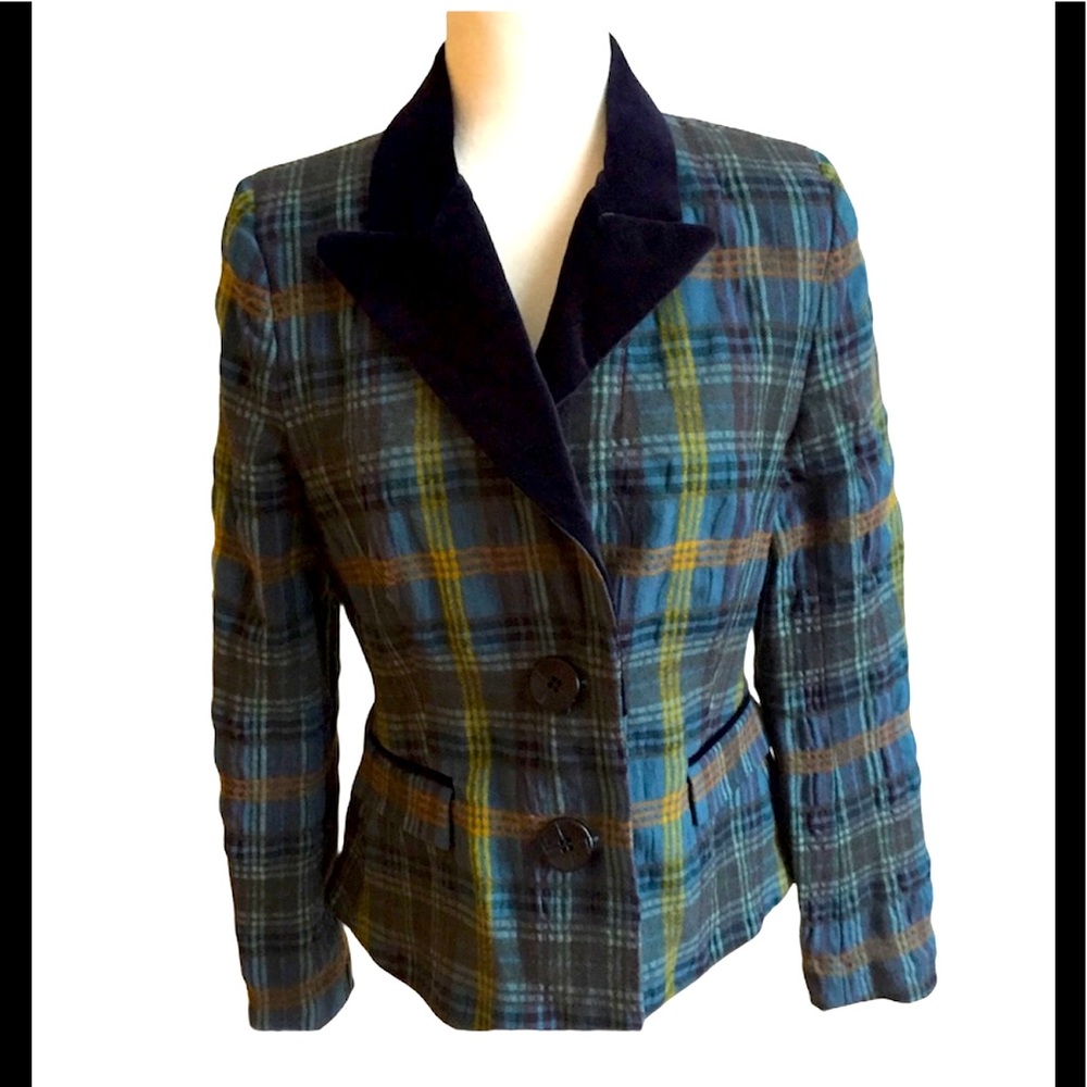 Pink Tartan Plaid Blazer Womens TEAL Top Jacket
